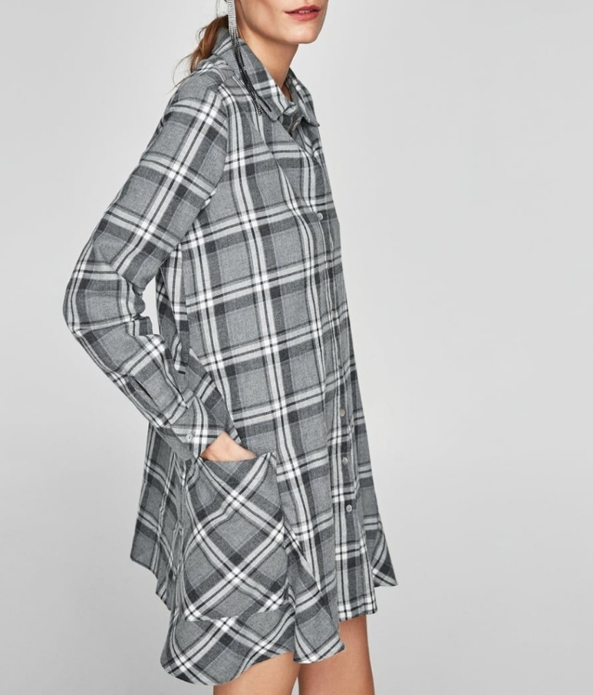 Zara plaid button down flannel quater sleeve shirt dress
